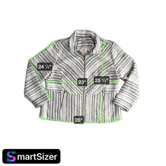 Chicos Tweed Zip Jacket Womens XL Striped Neutral Lagenlook Oversized Thick Boho - Picture 2 of 8